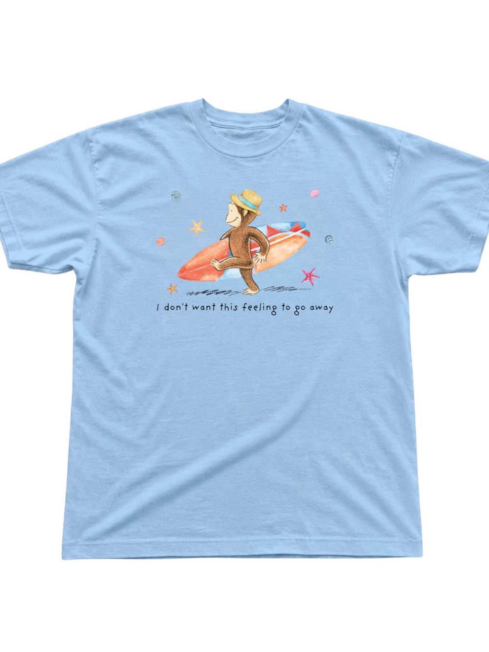 Light Blue Surfing Monkey Graphic T-Shirt Beach Vacation Tee